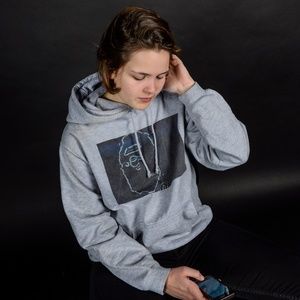 grey cozy hoodie with ape head print